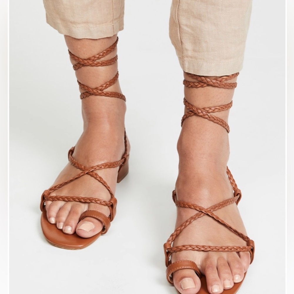 Brown leather braided wrap sandal